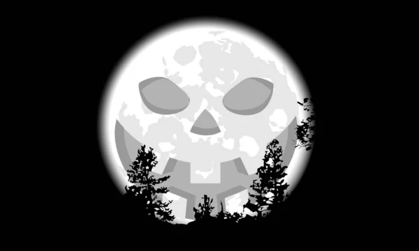 Full Moon Silhouette Pumpkin Face Vector Art Illustration — 스톡 벡터