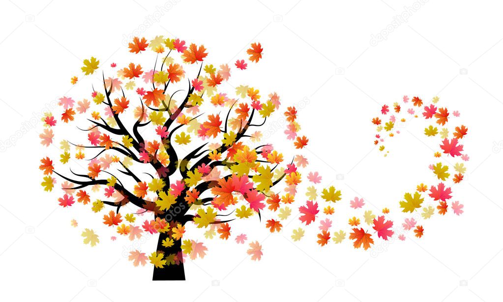 Falling autumn trees, vector art illustration.