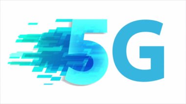 5G gelecekteki küresel ağ teknolojisi logosu, sanat videosu illüstrasyonu.