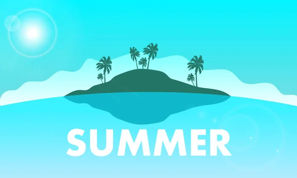 Summer beach landscape island sunny scene background, vector art illustration.