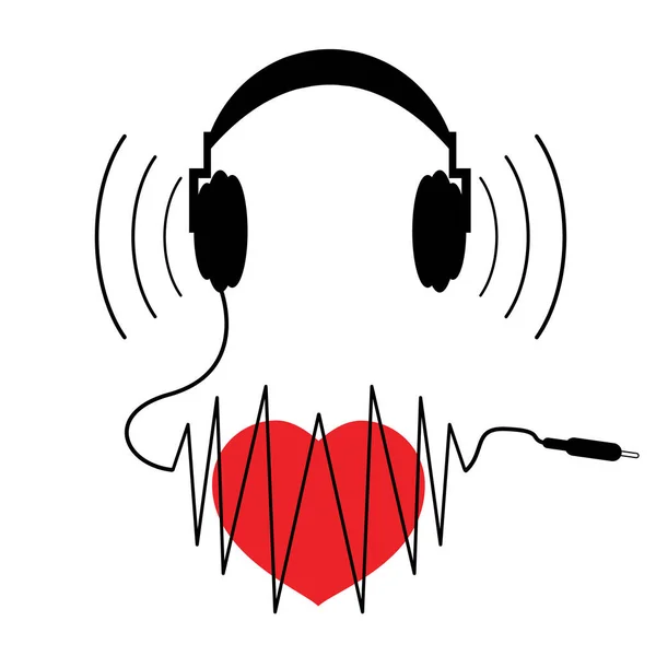 Cord Heart Headphones Vector Art Illustration — Stock Vector