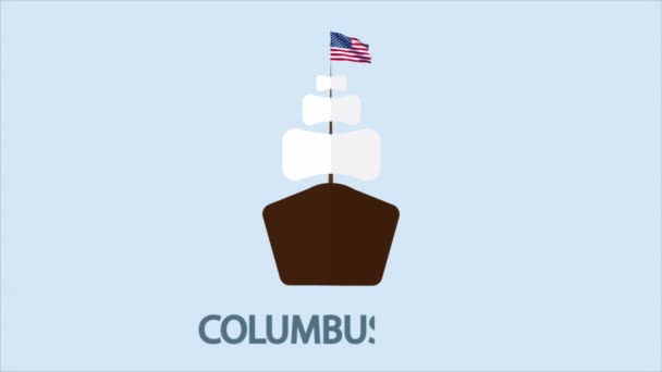 Navio Com Bandeira Dos Eua Para Dia Columbus Design Plano — Vídeo de Stock