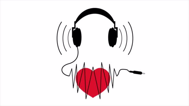 Κορδόνι Ακουστικά Καρδιά Τέχνη Εικονογράφηση Βίντεο — Αρχείο Βίντεο