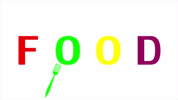 Cibo Word Con Forchetta Cucchiaio Cappello Chef Illustrazione Video Arte — Video Stock