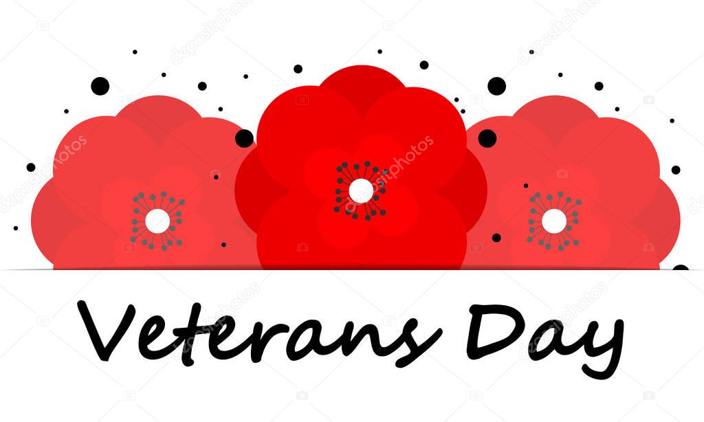 Red poppies for veterans day, vector art illustration.