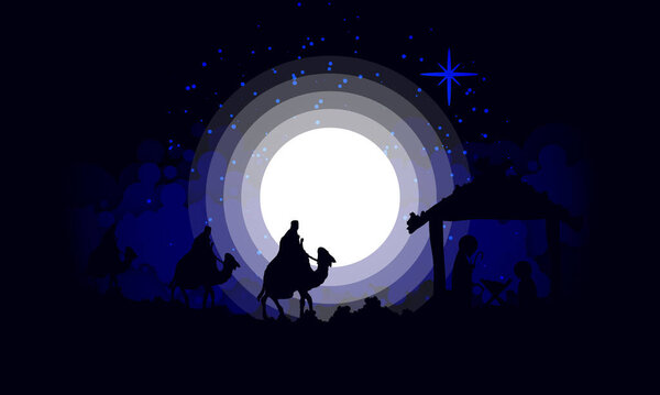 Три мудреца идут к Иисусу, векторное искусство иллюстрации.