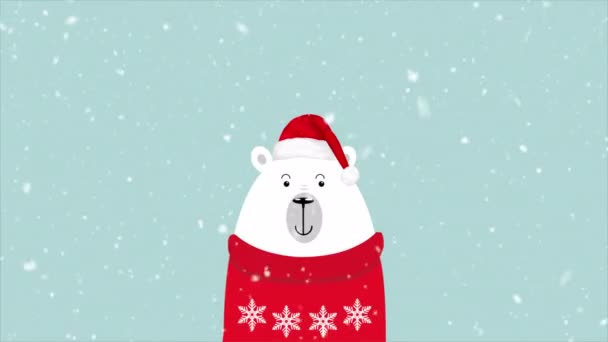 Белый Медведь Красном Зимнем Свитере Иллюстрация Художественного Видео — стоковое видео