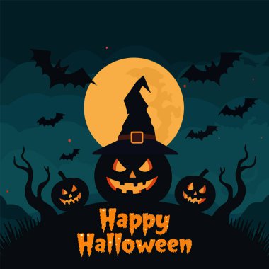 Cadılar Bayramı Balkabağı Ay Yarasası, vektör sanatsal çizim.