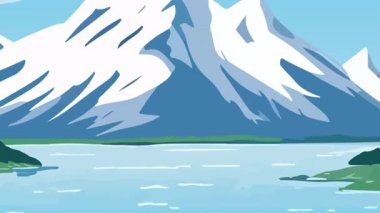 Alaska günü dağları nehir manzarası, sanat videosu illüstrasyonu.