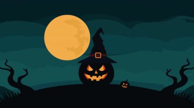 Cadılar Bayramı Balkabağı Ay Yarasası, sanat videosu illüstrasyonu.