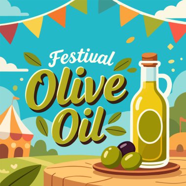 Olives oil festival fair, vector art illustration.