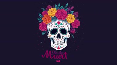 Ölü gün dia de muertos kurukafa çiçekleri, sanat videosu illüstrasyonu.