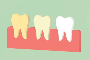 kavram - diş beyazlatma beyaz diş için sarı çizgi film 3d render düz stil şirin karakter tasarımı için