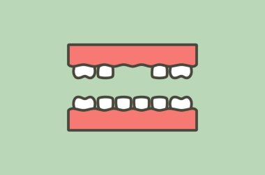 eksik diş, diş - tasarım için diş çizgi film vektör düz stil sevimli karakteri arasındaki boşluk