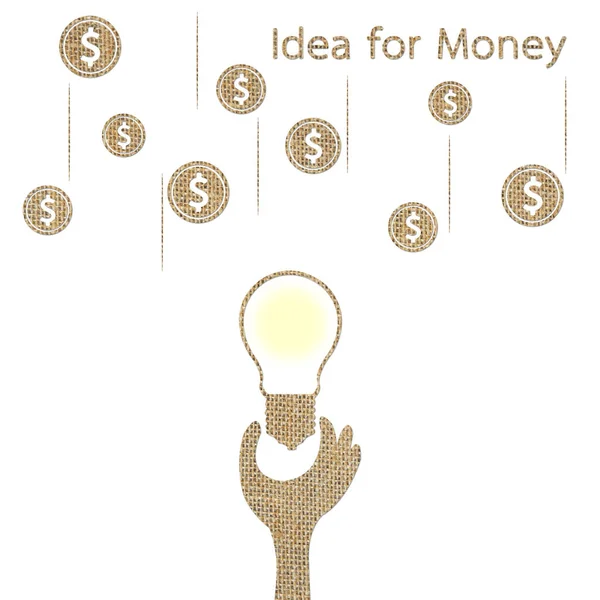 Hand Give Lightbulb Exchange Money Concept Idea Money Design Burlap — Stock Photo, Image