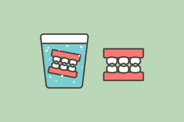 Cam takma diş, takma diş yetişkin - diş çizgi film için düz stil şirin karakter tasarımı için vektör