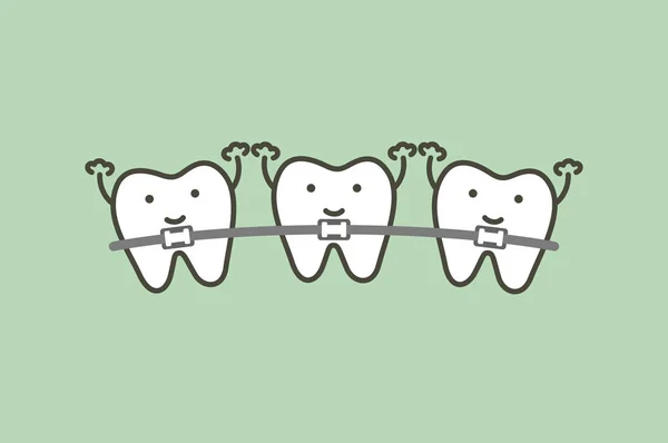 Ortodoncia Dientes Frenos Dentales Diente Dibujos Animados Vector Estilo Plano — Vector de stock