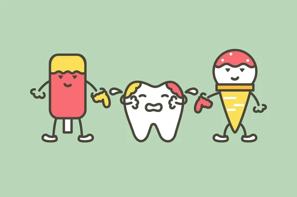 Denti Sono Macchiati Gelato Concetto Carie Dente Fumetto Dentale Vettore — Vettoriale Stock