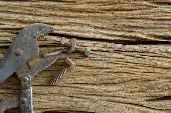 Altes Werkzeug Auf Dem Hölzernen Hintergrund — Stockfoto