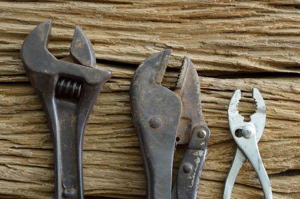 Set Alter Werkzeuge Auf Dem Hölzernen Hintergrund — Stockfoto