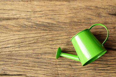 eski ahşap masa üzerinde yeşil sulama pot