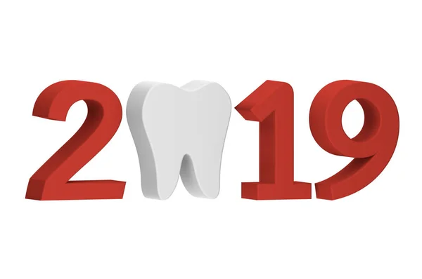 Diş neşeli Noel ve mutlu yeni yıl 2019, diş bakımı kavramı - için beyaz izole numaraları ile diş için yaratıcı tasarım 3d render düz stil şirin karakter karikatür