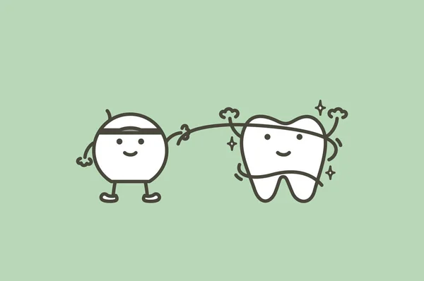 Nettoyage des dents par fil dentaire, soins dentaires — Image vectorielle