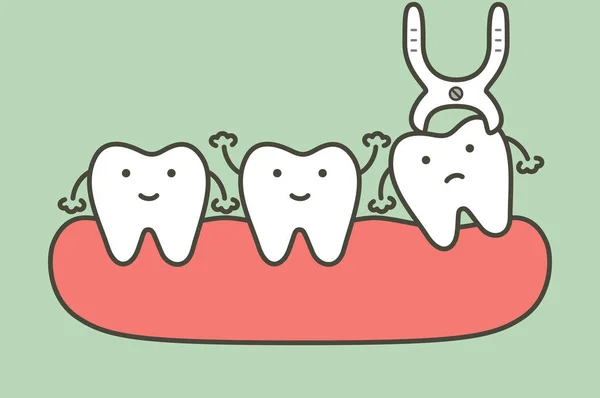 Extracción dental mediante herramientas dentales para eliminar la muela del juicio — Vector de stock