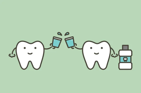 Чистка зубов с помощью полоскания рта, стоматологическое обслуживание — стоковый вектор
