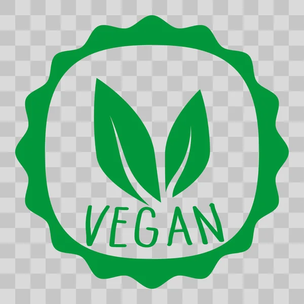 Vejetaryen ikonu. Doğal organik etiket. Vejetaryen ekolojik gıda belirtisi. Şeffaf arkaplanda yeşil yaprak simgesi. Sağlıklı biyoürün logosu. Vektör illüstrasyonu