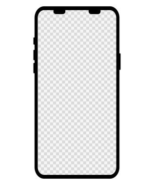 Telefon maketi. Boş şeffaf ekranlı modern telefon tasarımı. Ön tasarım. Sunum ve bilgi şablonları. İletişim teknolojileri ve uygulamaları için bir unsur. Vektör
