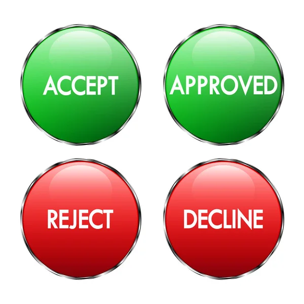 Metinli Yeşil Kırmızı Yuvarlak Düğme Simgeleri Onaylandı Reddedildi Beyaz Arkaplanda — Stok Vektör