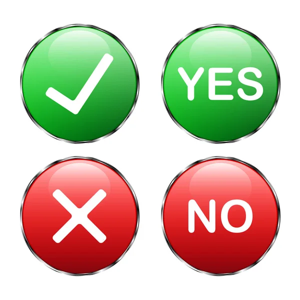 Yes and No Button list icons set, green and red isolated on white