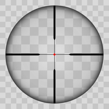 Keskin nişancı kavşağı hakkında gerçekçi bir görüş. Keskin nişancı alanının şekli şeffaf bir tonda görünüyor. Tüfek menzilinden kontrol edin. Vektör illüstrasyonu