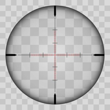 Keskin nişancı kavşağı hakkında gerçekçi bir görüş. Keskin nişancı alanının şekli şeffaf bir tonda görünüyor. Tüfek menzilinden kontrol edin. Vektör illüstrasyonu