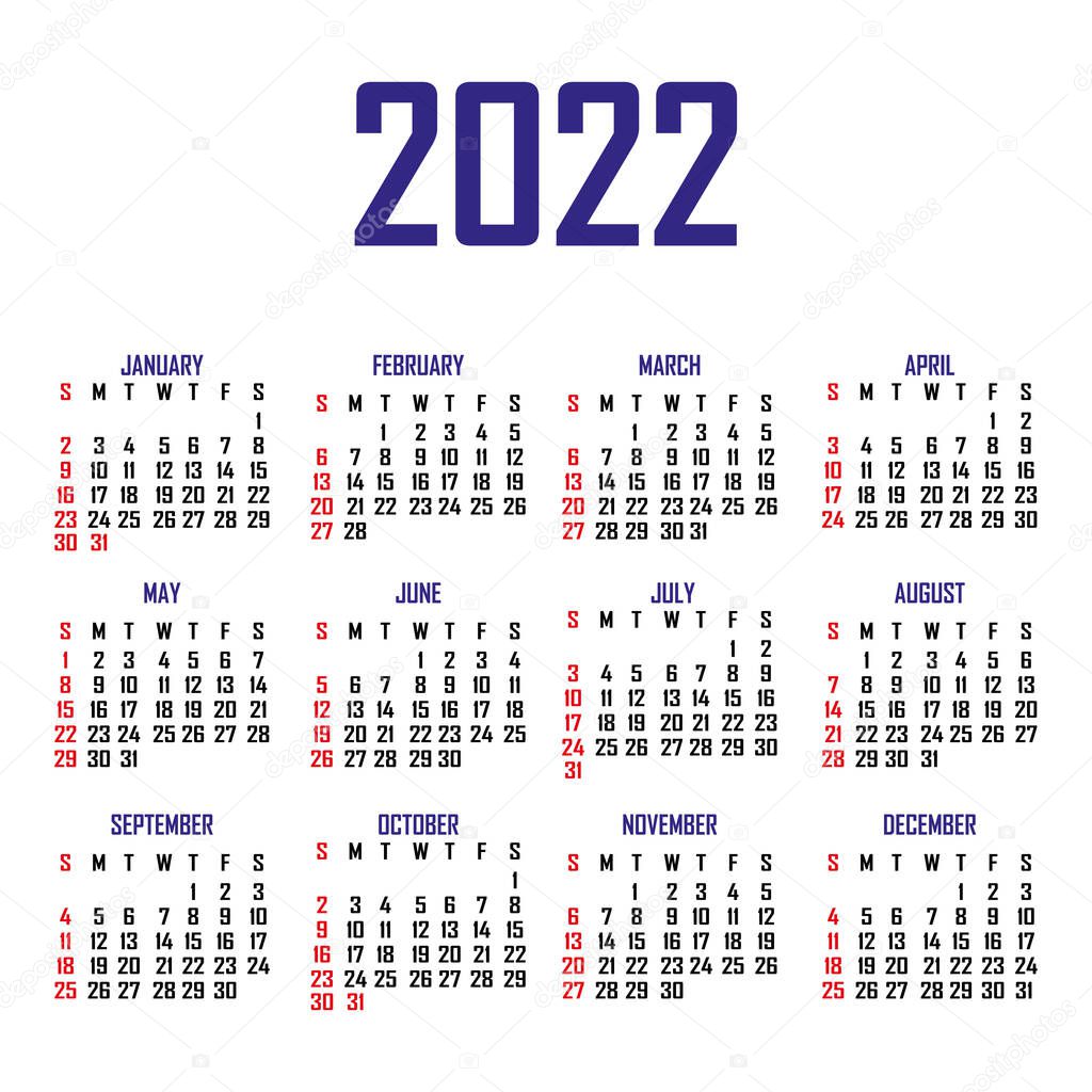 445 Calendar 2022 ✓ Calendar 2022. The Week Begins On Sunday. Simple Calendar Template.  Portrait Of Vertical Orientation. Annual Organizer Of Stationery. Vector  Illustration Premium Vector In Adobe Illustrator Ai ( .Ai ) Format,  Encapsulated
