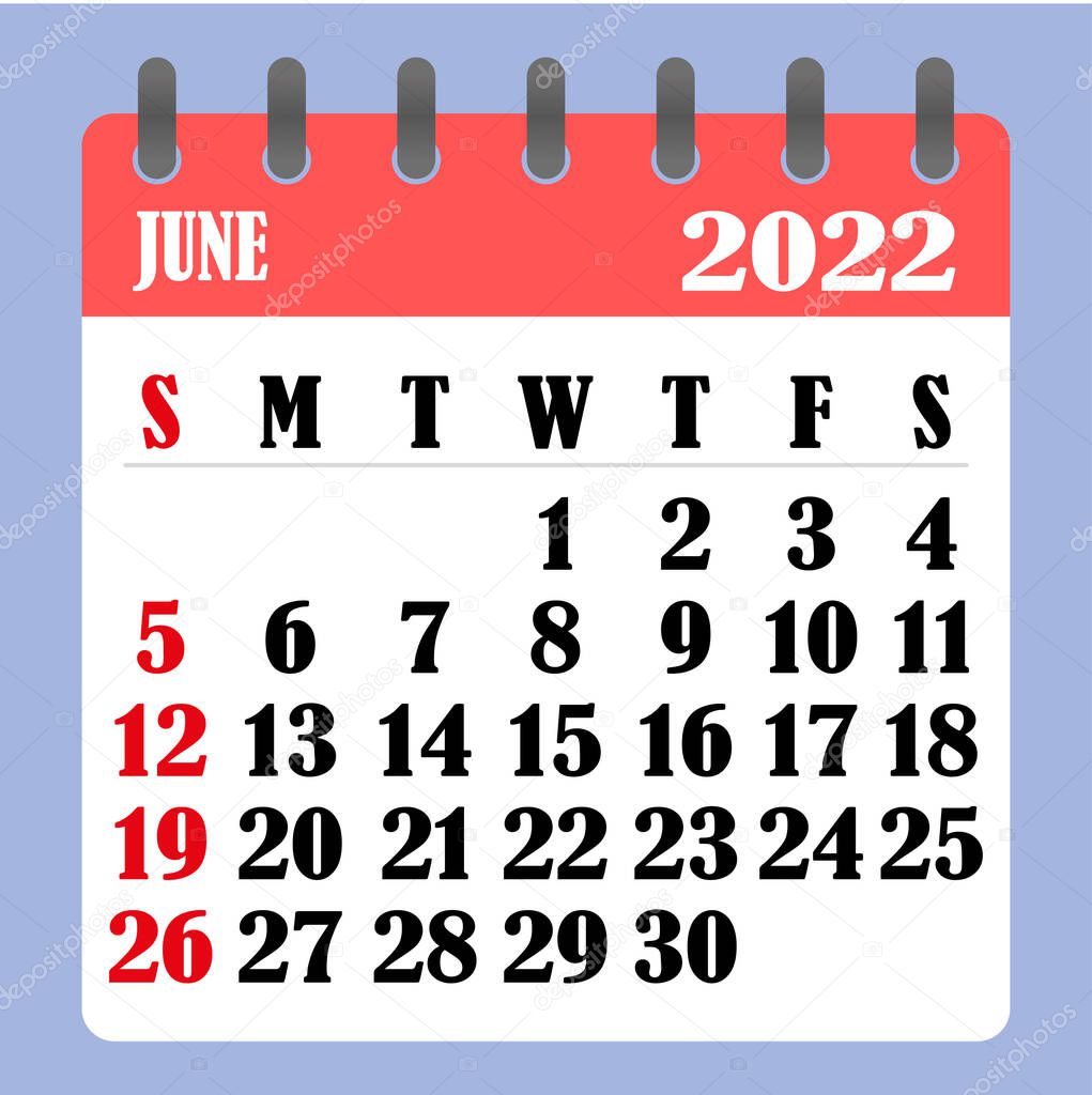 June 2022 Schedule ✓ Letter Calendar For June 2022. The Week Begins On Sunday. Time, Planning  And Schedule Concept. Flat Design. Removable Calendar For The Month. Vector  Premium Vector In Adobe Illustrator Ai ( .Ai )