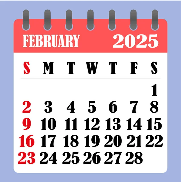 Şubat 2025 için mektup takvimi. Hafta pazar günü başlıyor. Zaman, planlama ve planlama konsepti. Düz dizayn. Aylık çıkarılabilir takvim. Vektör  