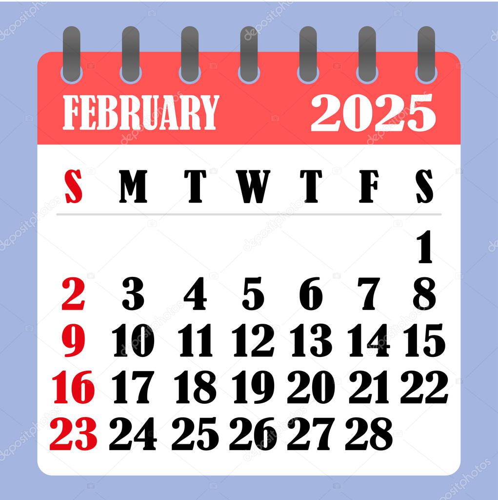 Calendario de cartas para febrero de 2025. La semana comienza el