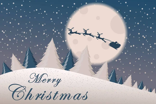Plantilla Tarjeta Navidad Con Árbol Navidad Estrellas Luna Santa Claus — Vector de stock