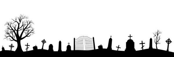Хэллоуин страшно кладбище фон с деревьями, кресты и летучих мышей. Хэллоуин. Силуэт надгробия. Печатные этикетки и украшения для офиса, ремесел, шаблонов. Векторная иллюстрация