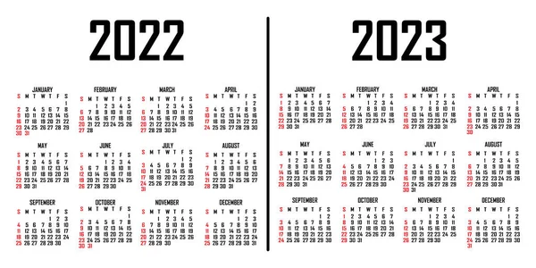 Takvim 2022-2023. Hafta pazar günü başlıyor. Basit takvim şablonu. Dikey yönelimin portresi. Yıllık kırtasiye organizatörü. Vektör illüstrasyonu