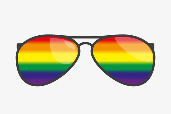 Yanardöner lensli güneş gözlükleri. Düz çizgi film ikonu. Işık arka planında izole edilmiş. Gökkuşağı, LGBT gururu, gey, insan hakları, gözlük konsepti. Vektör illüstrasyonu