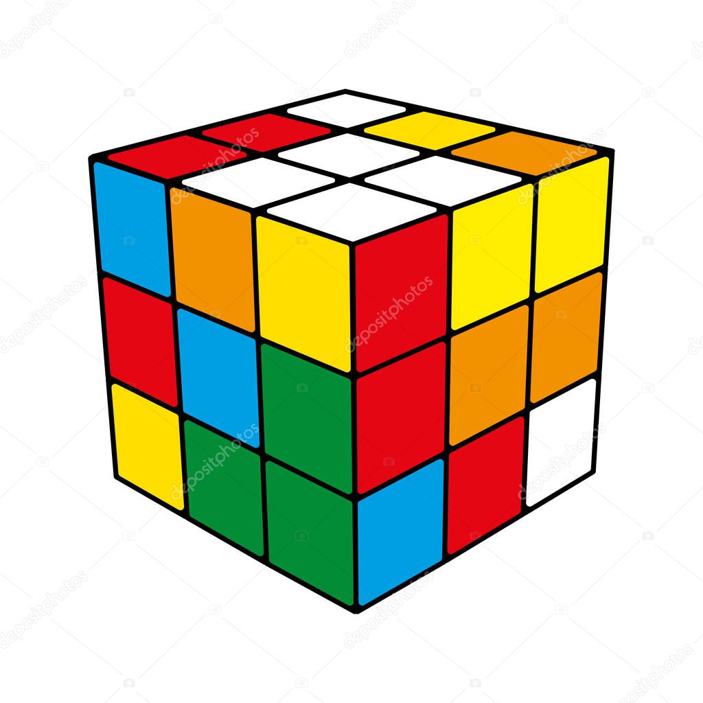 Rubik's cube in different positions realistically isolated. Editorial isometric illustration. Rubik's Cube is a combined 3D puzzle, invented in 1974 by Professor Erno Rubik. Vector illustrations