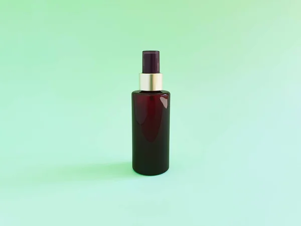 Mockup Van Ongebrandmerkte Bruine Plastic Spuitfles Groene Achtergrond Cosmetische Fles — Stockfoto