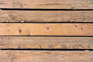 Tahta ahşap kaplama arka planında çatlaklar var. Açık kahverengi yüzey üst görünümü, yakın çekim