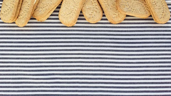 Cookies Rand Frame Gestreepte Textiel Achtergrond Bovenaanzicht Platte Lay Stijl — Stockfoto