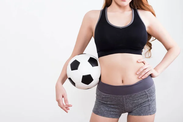 Corps Femme Sexy Dans Les Articles Sport Avec Ballon Football — Photo