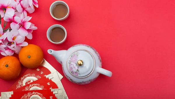 Decoração Festival Ano Novo Chinês Com Flor Laranja Pacote Tema — Fotografia de Stock