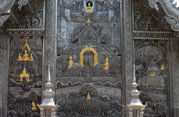 Silver carving art on temple wall in Wat Srisuphan ,Silver temple Wat Srisuphan ,Chiang Mai, Thailand .